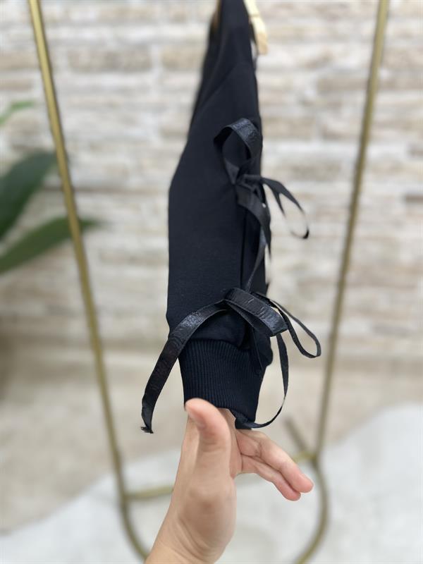 Kız Çocuk Fiyonk Detaytlı 3 İplik Taytlı Siyah Takım