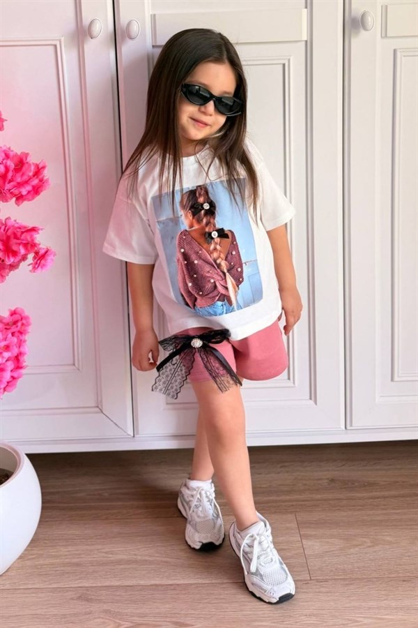 Kız Çocuk Fiyonklu Şortlu Takım