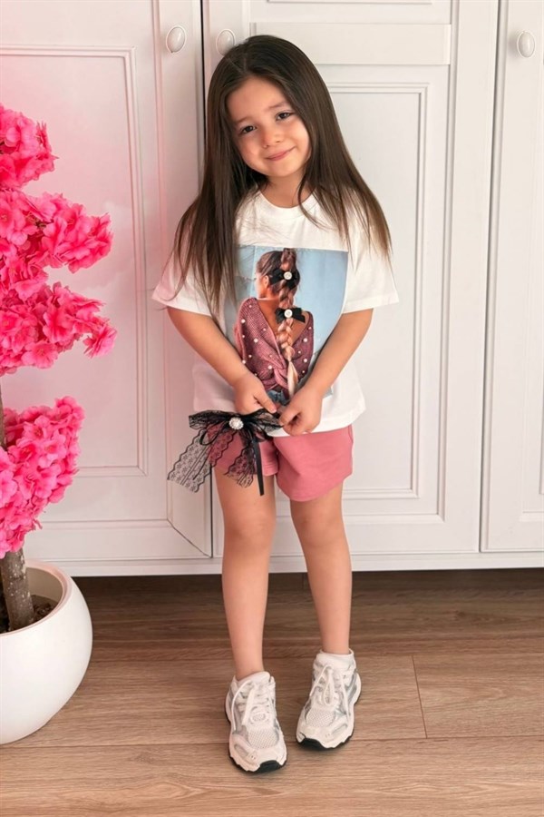 Kız Çocuk Fiyonklu Şortlu Takım