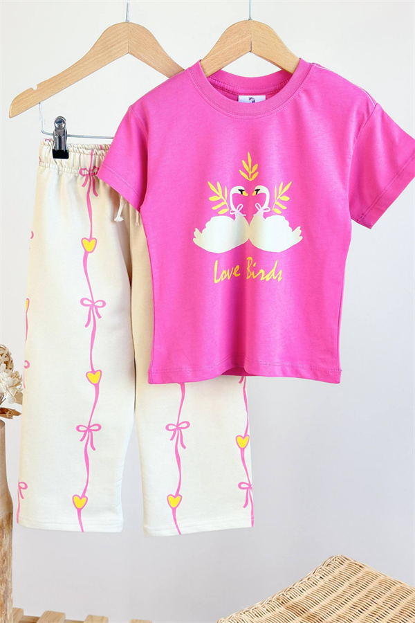 Kız Çocuk  Flamingo Pembe  İkili Takım