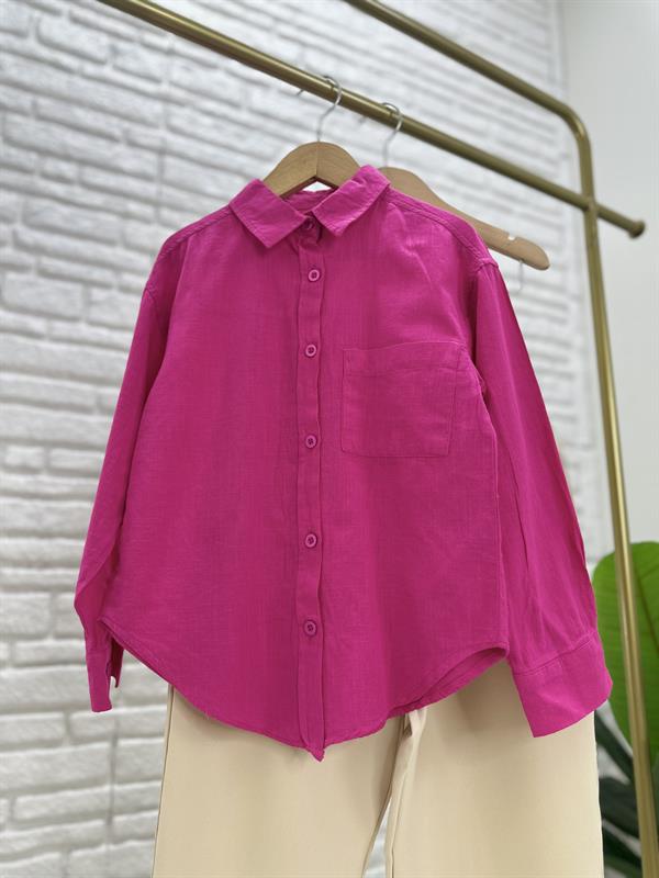 Kız Çocuk Fuşya Gömlek Krem Pantolon Takım 