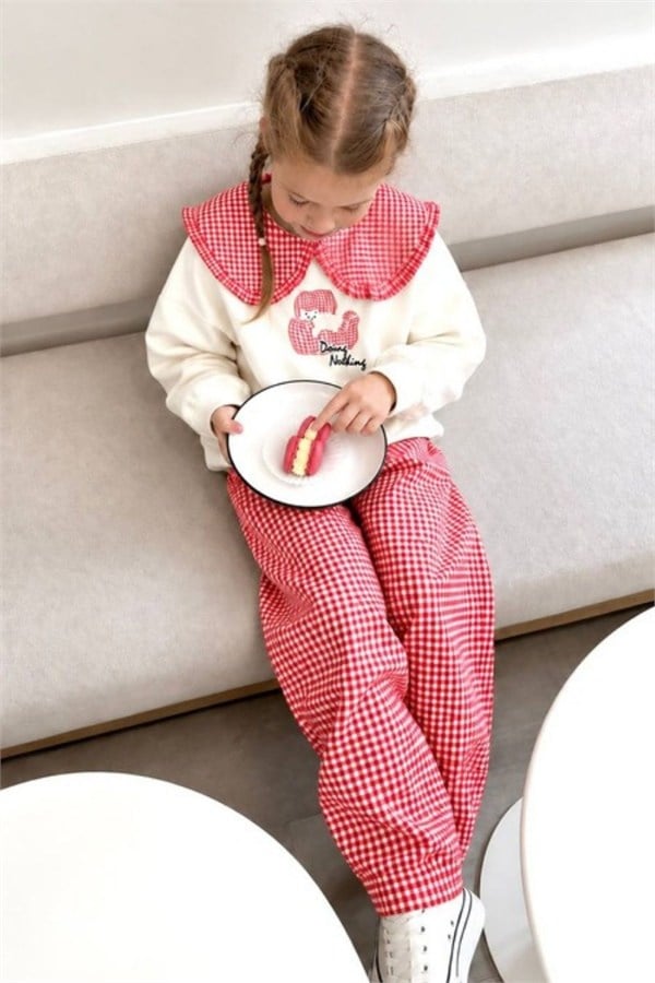Kız Çocuk Gabardin Pantolonlu Ayıcıklı Pötikare Takım