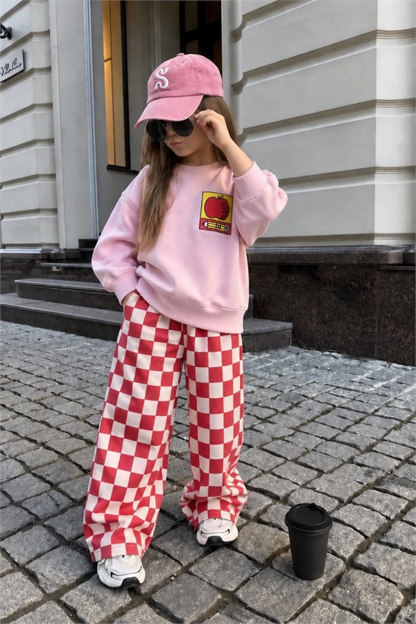 Kız Çocuk Gabardin Pantolonlu Pembe  Red Favs  Takım