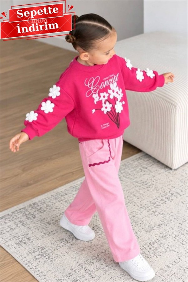 Kız Çocuk Gabardin Pantolonlu Unicorn Çiçekli Takım