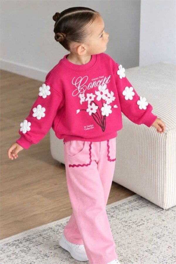 Kız Çocuk Gabardin Pantolonlu Unicorn Çiçekli Takım