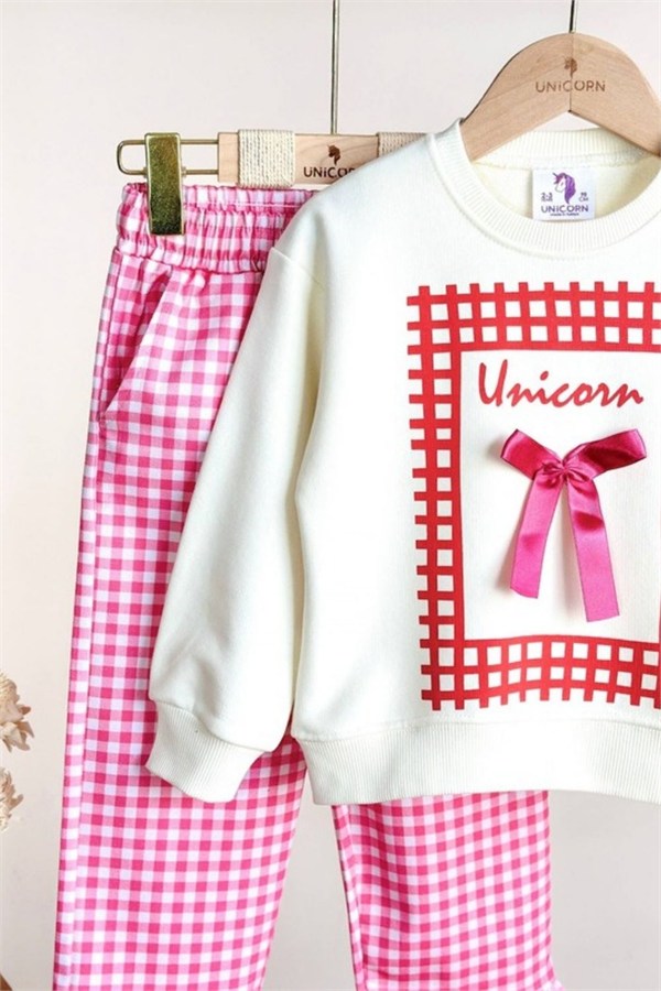 Kız Çocuk Gabardin Pantolonlu Unicorn Fiyonklu Takım