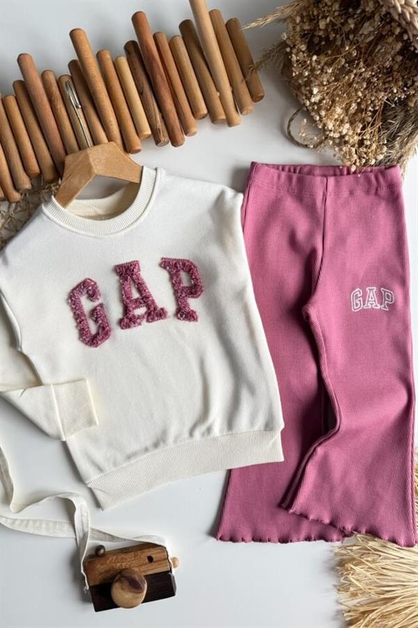 Kız Çoçuk Gap 3 İplik Fitilli Taytlı Bordo Takım