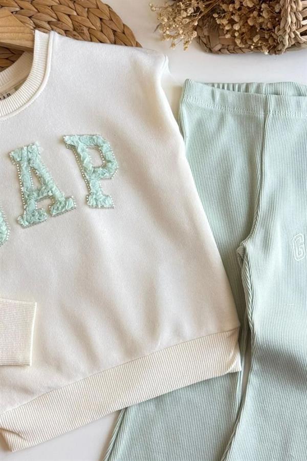 Kız Çoçuk Gap 3 İplik Fitilli Taytlı Mint Yeşil Takım