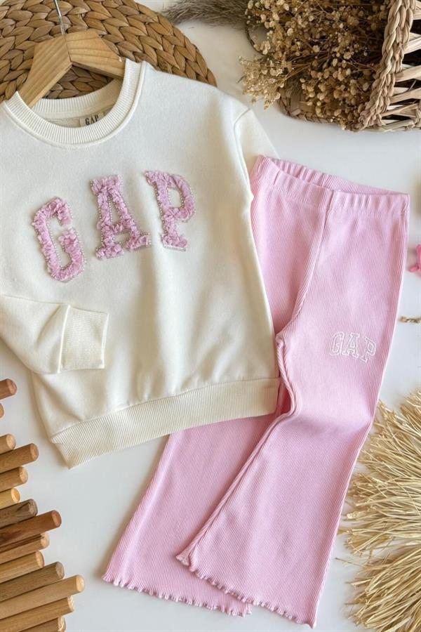 Kız Çoçuk Gap 3 İplik Fitilli Taytlı Pembe Takım