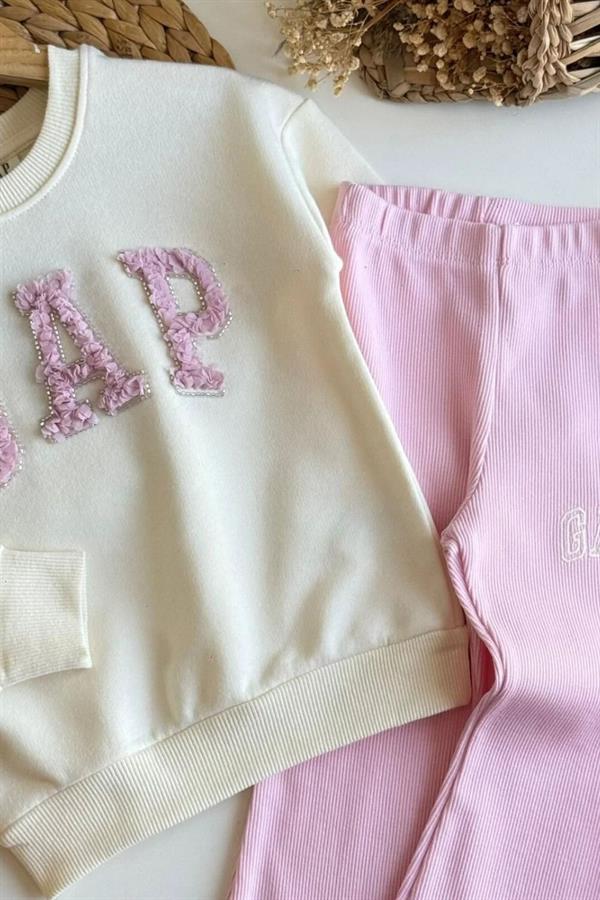 Kız Çoçuk Gap 3 İplik Fitilli Taytlı Pembe Takım