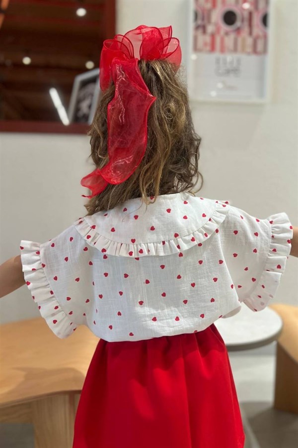 Kız Çocuk Gömlek & Etek Kırmızı Takım