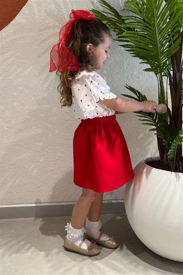 Kız Çocuk Gömlek & Etek Kırmızı Takım