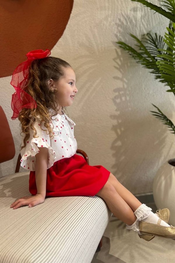 Kız Çocuk Gömlek & Etek Kırmızı Takım