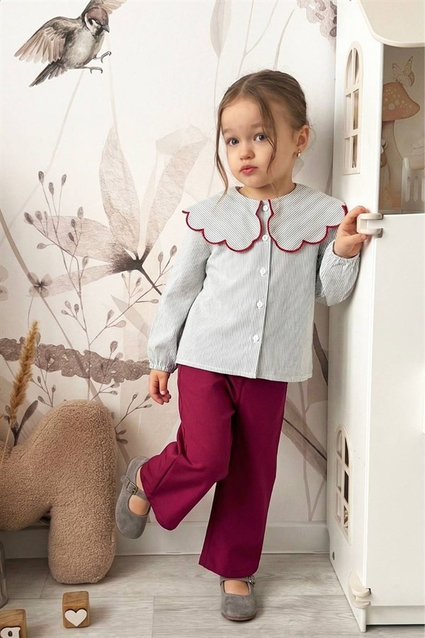 Kız Çocuk Gömlekli Dokuma Pantolon İkili Takım