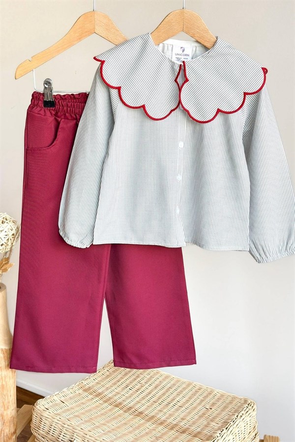 Kız Çocuk Gömlekli Dokuma Pantolon İkili Takım