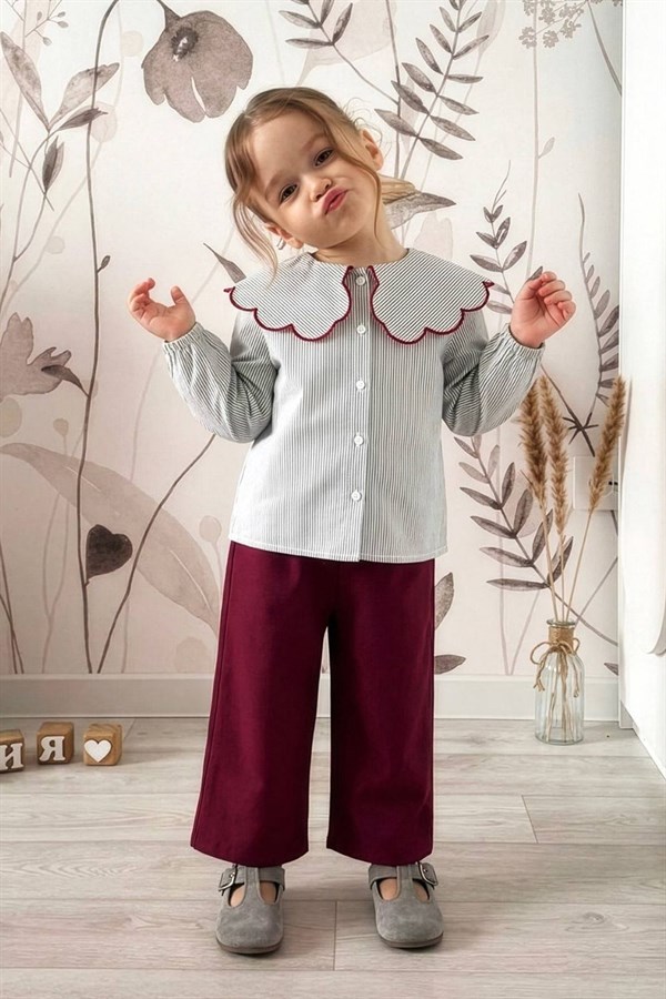 Kız Çocuk Gömlekli Dokuma Pantolon İkili Takım