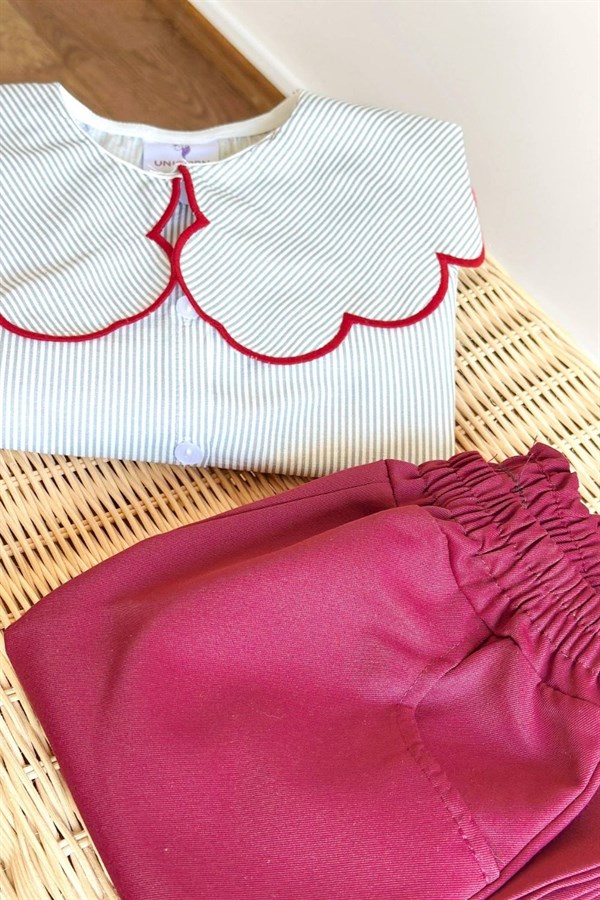 Kız Çocuk Gömlekli Dokuma Pantolon İkili Takım