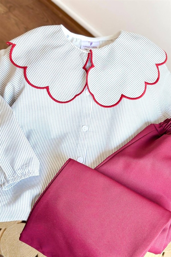 Kız Çocuk Gömlekli Dokuma Pantolon İkili Takım