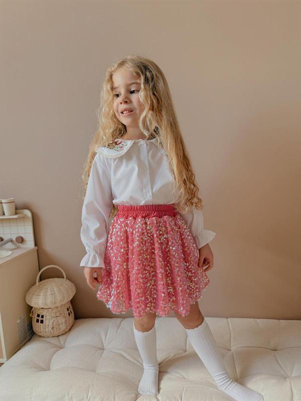 Kız Çocuk Gömlekli Pullu Etekli Takım