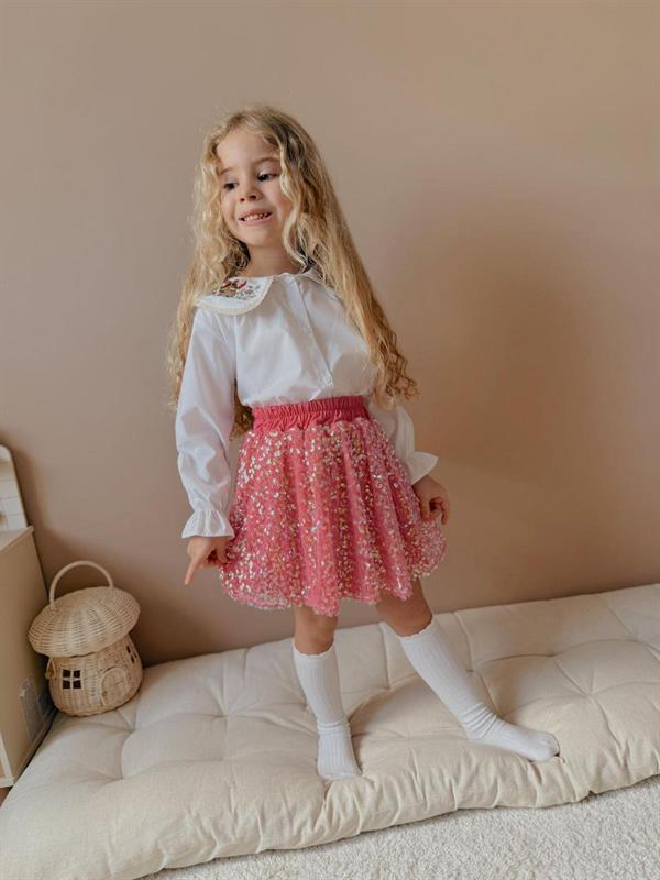 Kız Çocuk Gömlekli Pullu Etekli Takım