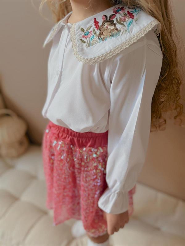 Kız Çocuk Gömlekli Pullu Etekli Takım