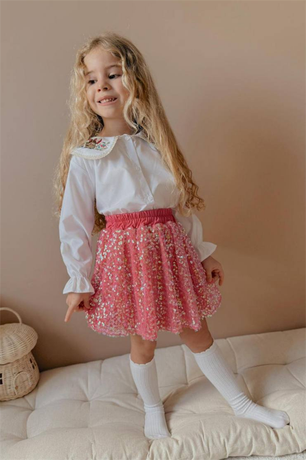 Kız Çocuk Gömlekli Pullu Etekli Takım