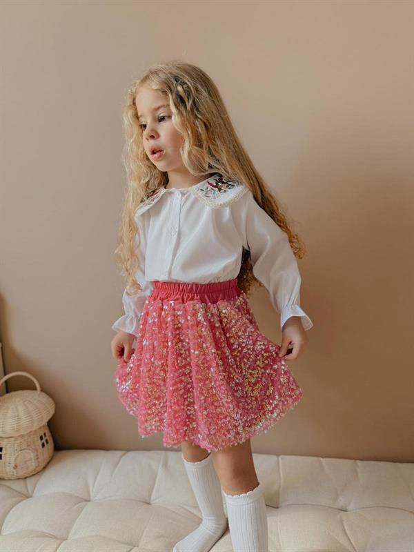 Kız Çocuk Gömlekli Pullu Etekli Takım