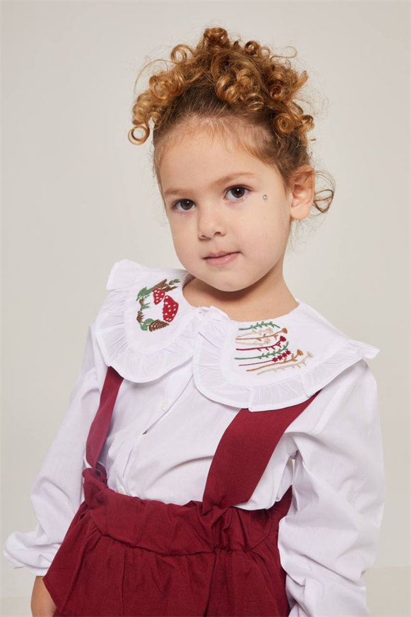 Kız Çocuk Gömlekli Salopet Bordo Elbise