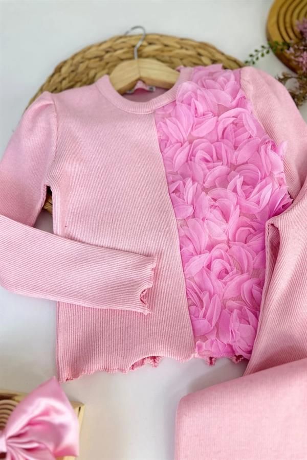 Kız Çocuk Güllü Kaşkorse Pembe Taytlı Takım