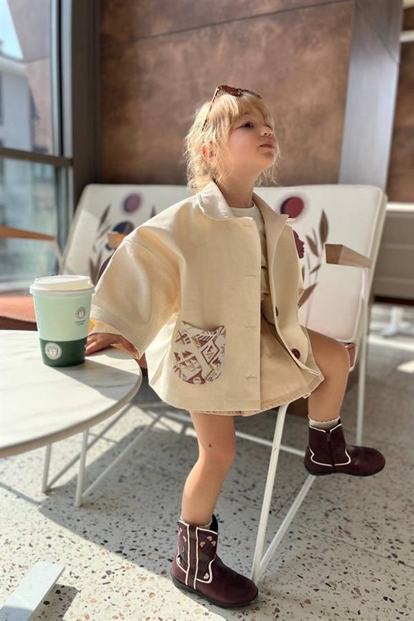 Kız Çocuk Jakar Cepli Gabardin Ceket