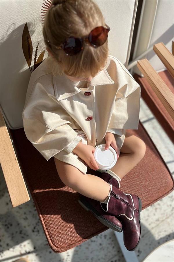 Kız Çocuk Jakar Cepli Gabardin Ceket