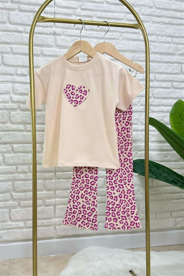 Kız Çocuk Kalpli İspanyol Taytlı Takım