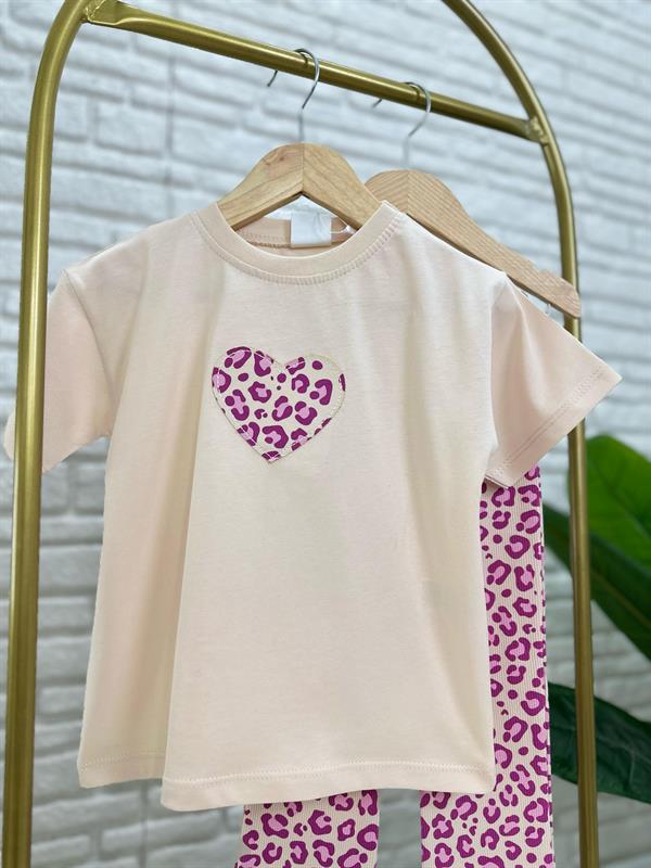 Kız Çocuk Kalpli İspanyol Taytlı Takım