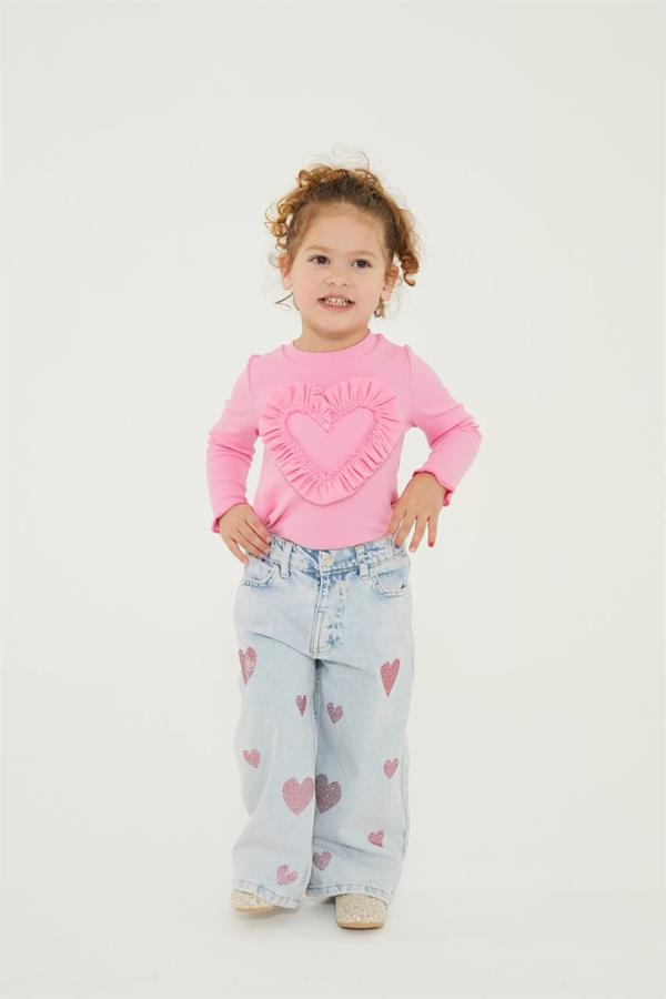 Kız Çocuk Kalpli Jean & Bluz Takım