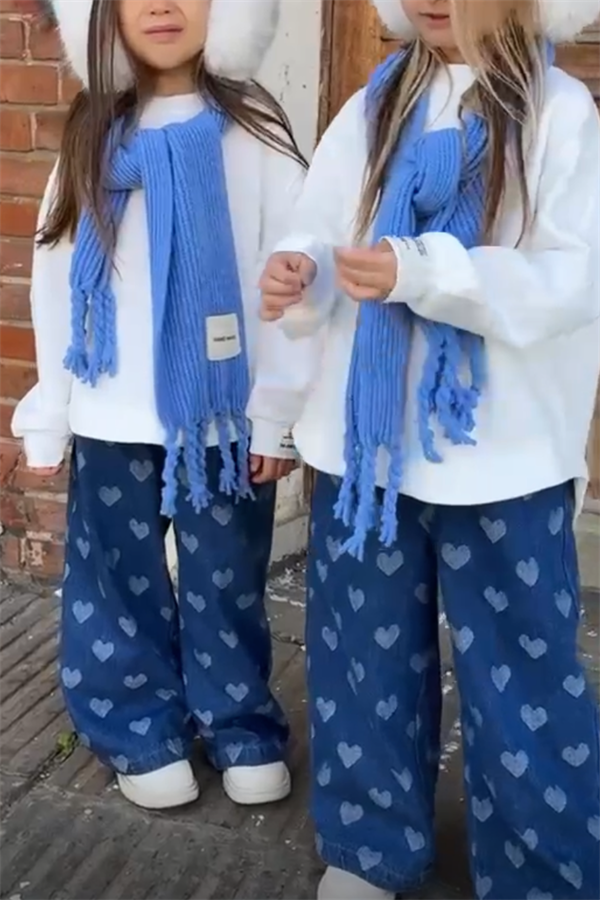 Kız Çocuk Kalpli Jean Pantolon