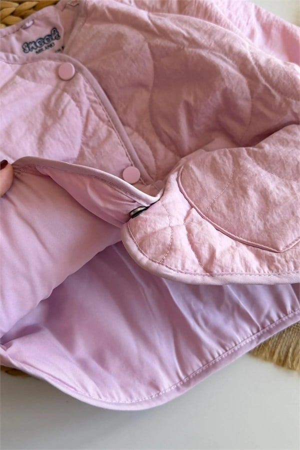 Kız Çocuk Kapitone Kalpli Pembe ceket