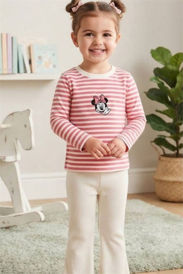 Kız Çocuk Kaşkorse Minnie Çizgili Pembe Takım