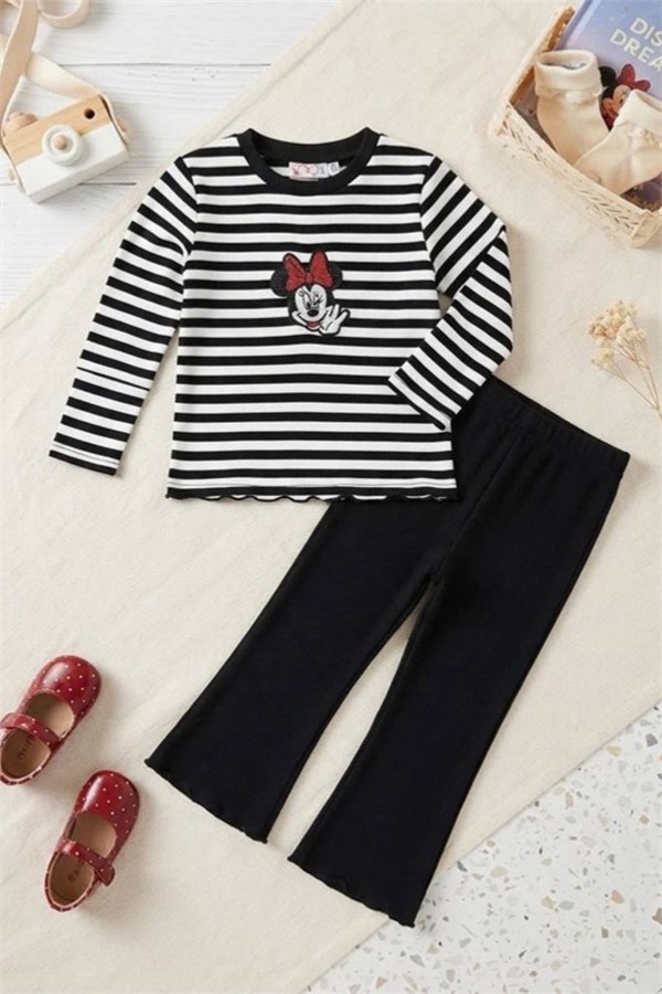 Kız Çocuk Kaşkorse Minnie Çizgili Siyah  Takım