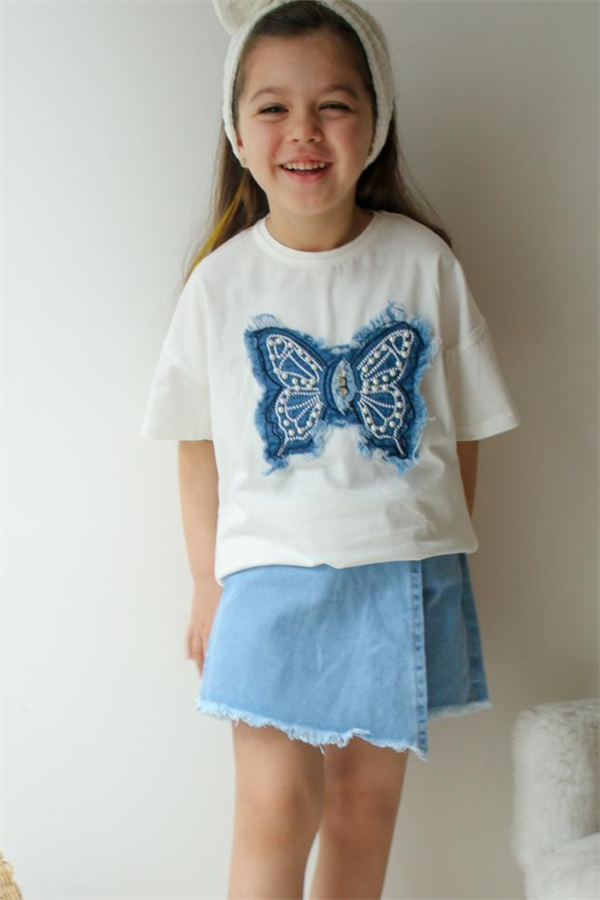 Kız Çocuk Kelebekli Etek Şort Takım 