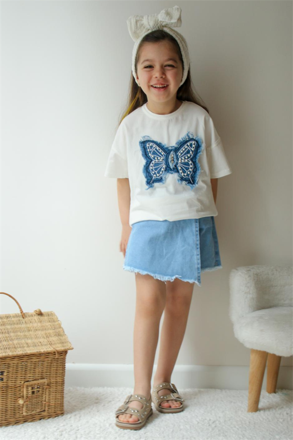 Kız Çocuk Kelebekli Etek Şort Takım 
