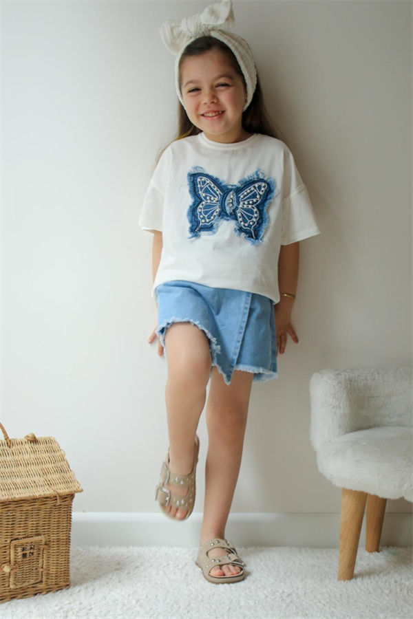 Kız Çocuk Kelebekli Etek Şort Takım 