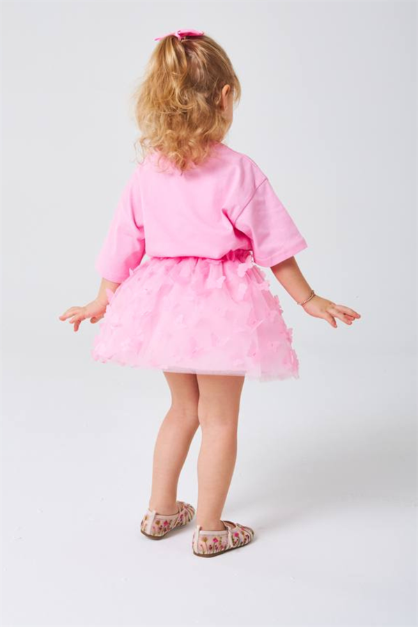 Kız Çocuk Kelebekli Pembe Etekli Takım 