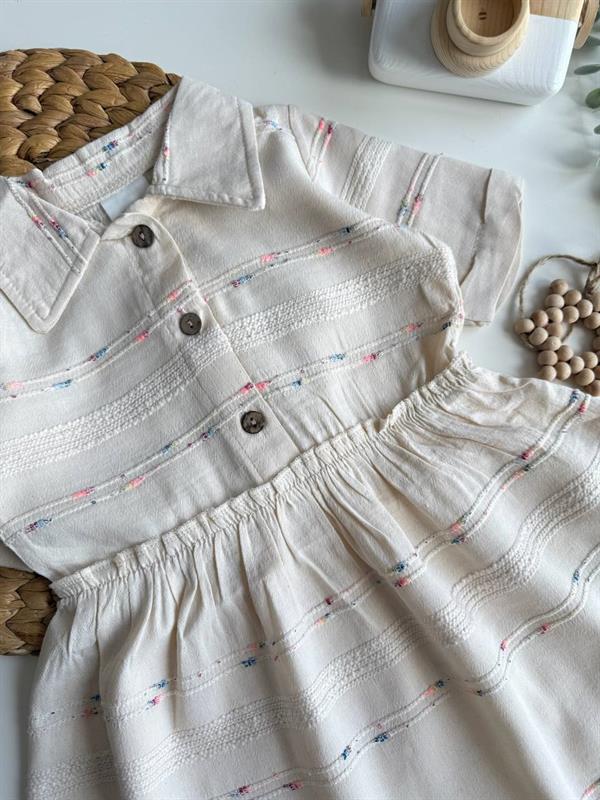 Kız Çocuk Keten Krem Elbise