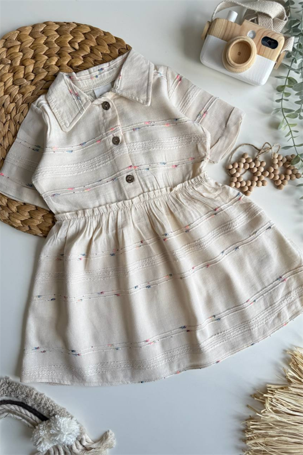 Kız Çocuk Keten Krem Elbise