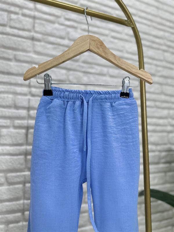 Kız Çocuk Keten Mavi Balon Kol Takım