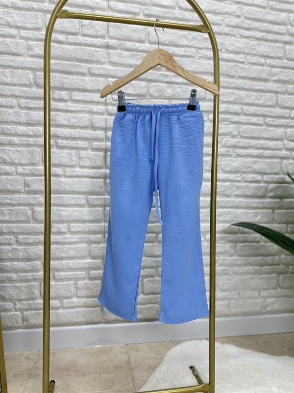 Kız Çocuk Keten Mavi Balon Kol Takım