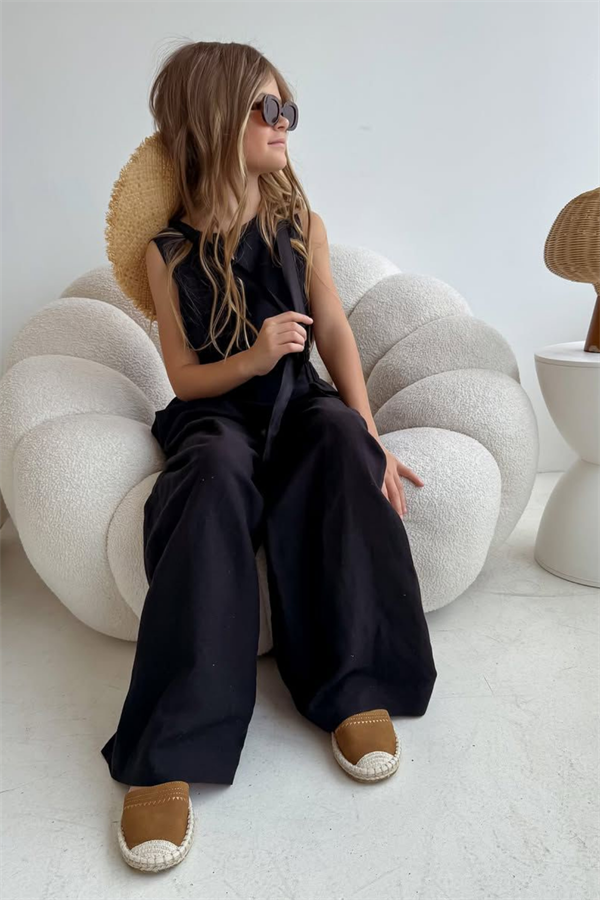 Kız Çocuk Keten Siyah İkili Takım 