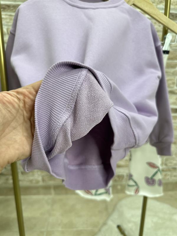 Kız Çocuk Kirazlı Lila Taytlı Takım