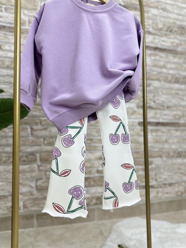Kız Çocuk Kirazlı Lila Taytlı Takım