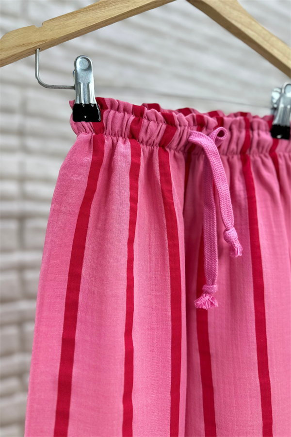 Kız Çocuk Kirazlı Müslin Pantolon Takım 